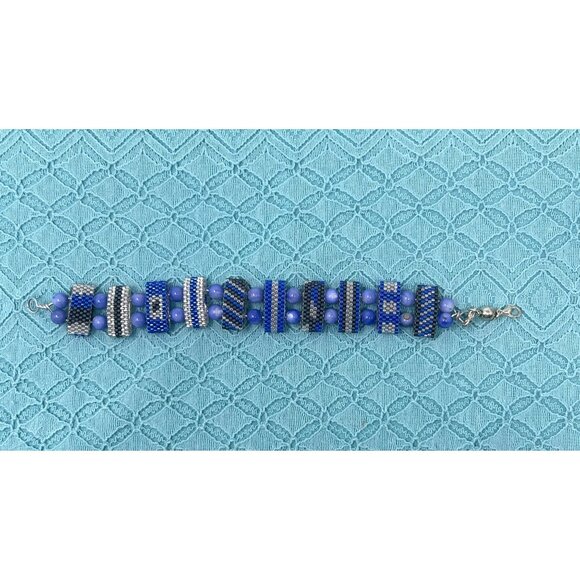 2 Handcrafted Bracelets: Mixed Metal Coin Design &‎ Blue Beaded - Picture 4 of 8